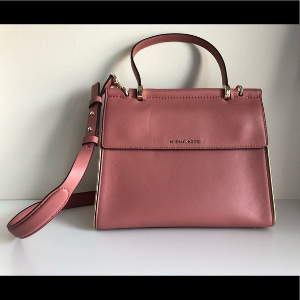 Michael Kors Rose Pink Jasmine Satchel Purse Quiet Luxury Structured Leather Bag - Picture 11 of 14